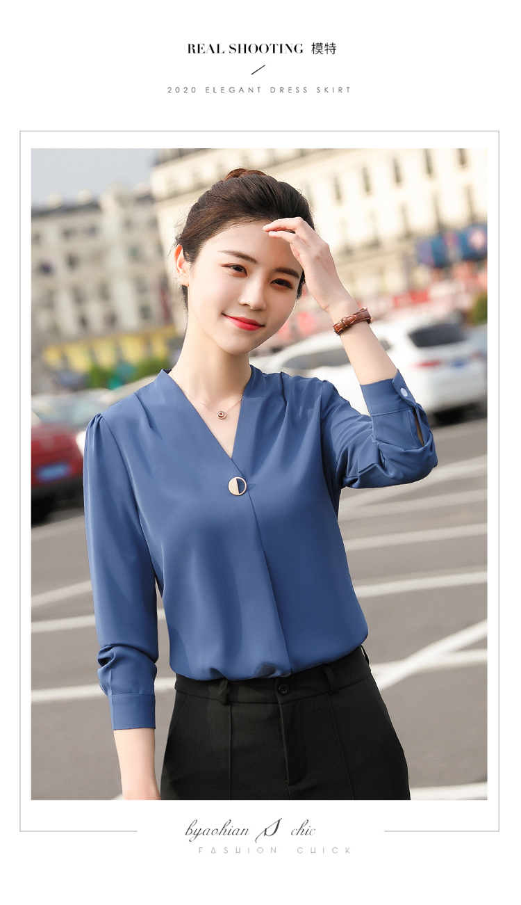 职业装短袖衬衫女2024春夏新款ol纯色气质V领牛奶丝白领打底衬衣详情15