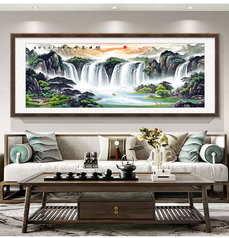 流水生财山水画客厅靠山聚宝盆装饰画定制办公室书房茶室中式挂画详情7