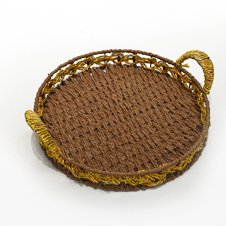 特价清仓 纸编收纳篮茶几杂物整理筐桌面零食糖果圆形收纳筐批发详情4