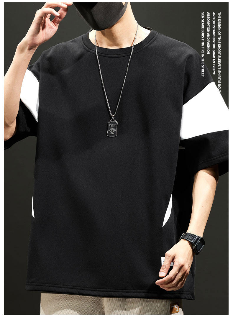 夏季新爆款港风拼色短袖大童青少年T恤学生打底气质简单潮牌小众详情19