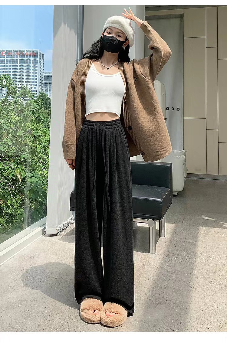 加厚阔腿裤女2023秋季新款高腰垂感宽松直筒裤休闲慵懒糯米针织详情28