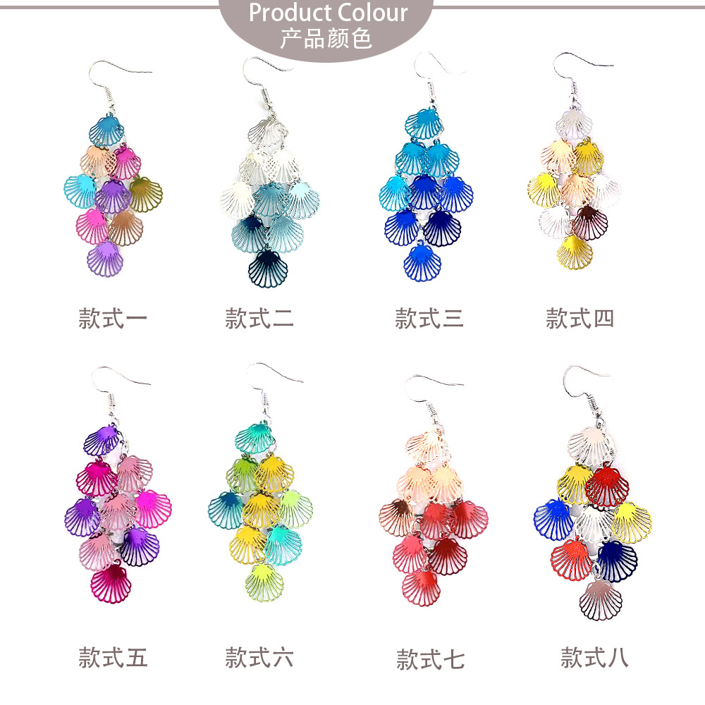 New arrivals: Popular European and American shell multi-color small nine-piece earrings and pendants, cross-border bestsellers, color-blocked tassel earrings pic 3