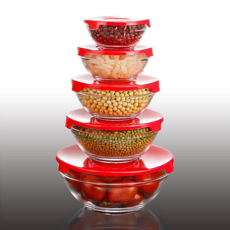 Five-piece set of glass heat-resistant and fresh-keeping bowls with LIDS, 808 bowls for food storage, salad, instant noodles, cooking, and store gifts pic 5