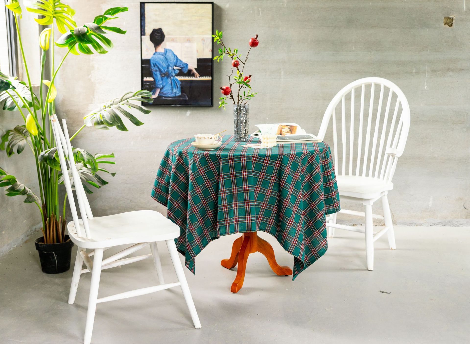 Cross-border Christmas holiday decoration table fabric, retro striped checkered cotton and linen restaurant party cover, Amazon pic 68