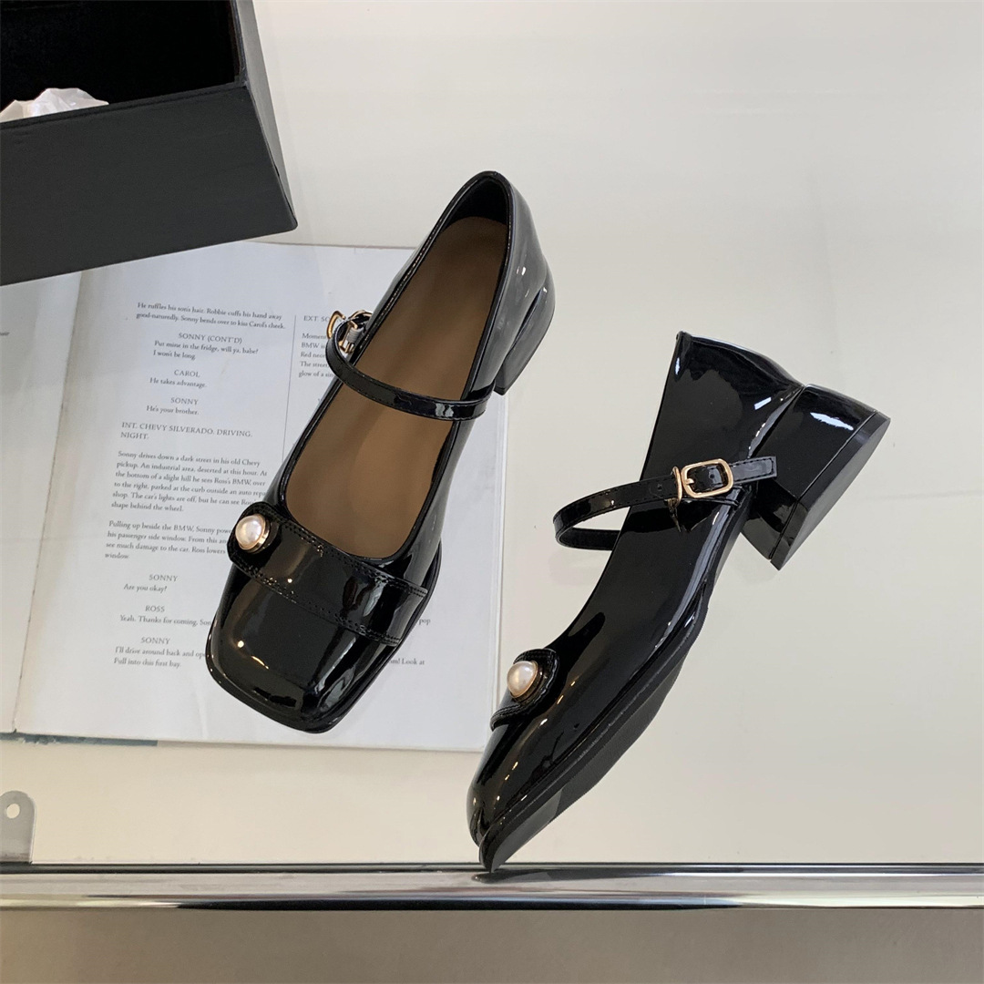 2023秋季新款时尚方头珍珠小香风纯色玛丽珍粗跟百搭时装单鞋女详情6