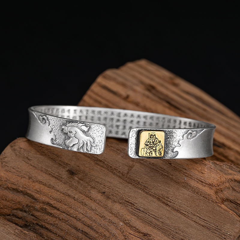 Hot-selling item: Twelve zodiac signs, eight Guardian Deities, zodiac Buddha silver-plated bracelet, aged and retro style, open Thai silver bracelet pic 6