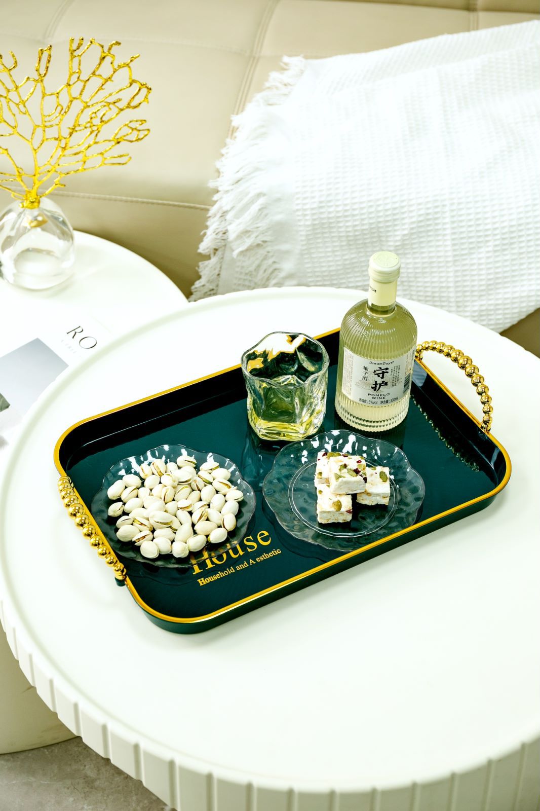 长方形白金轻奢双耳托盘家用放茶杯网红茶盘客厅水杯水果盘收纳盘详情13