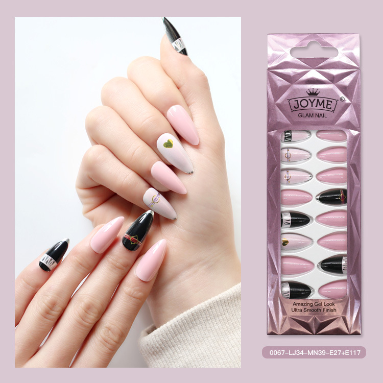 Long pointed false nails, wearable nail pads, finished nail pads, teardrop almond nail pads, nail patches, cross-border from Europe and America, 24 pieces pic 19
