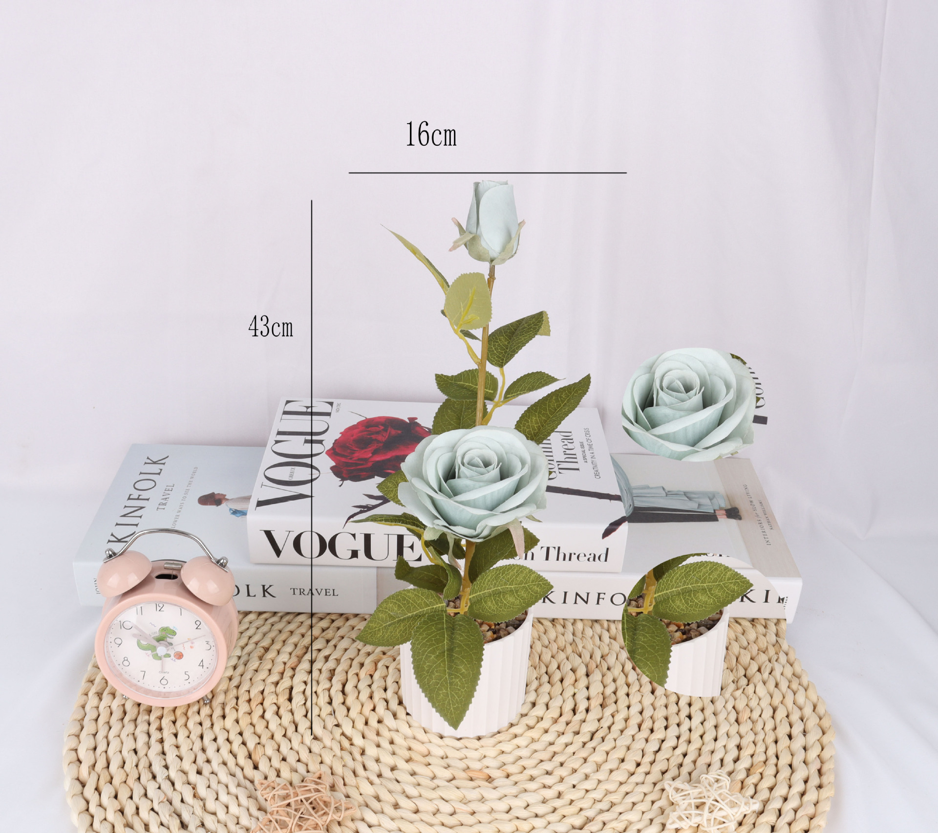 Faux matte fabric rose potted plants/faux flower bonsai/home ornaments/faux flower creative interior small ornaments / pic 4