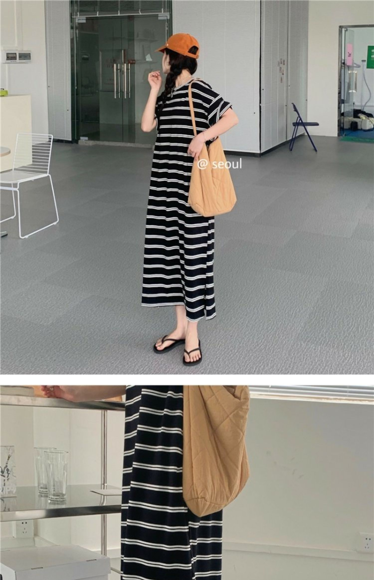 韩版chic条纹t恤连衣裙女夏设计感百搭宽松显瘦休闲长款裙子气质详情12
