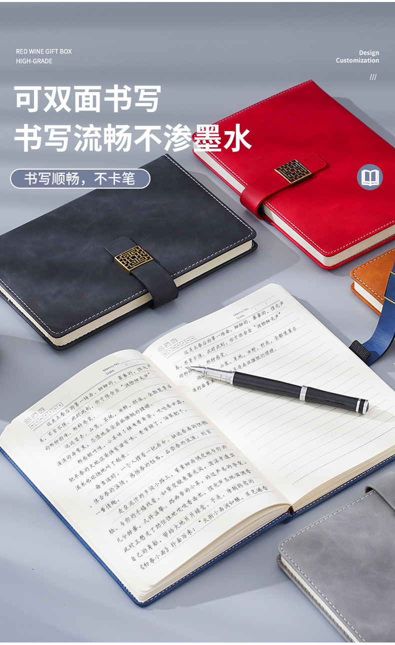 Factory wholesale thickened a5 business notebook with buckle imitation leather notepad, office stationery, record diary set pic 7