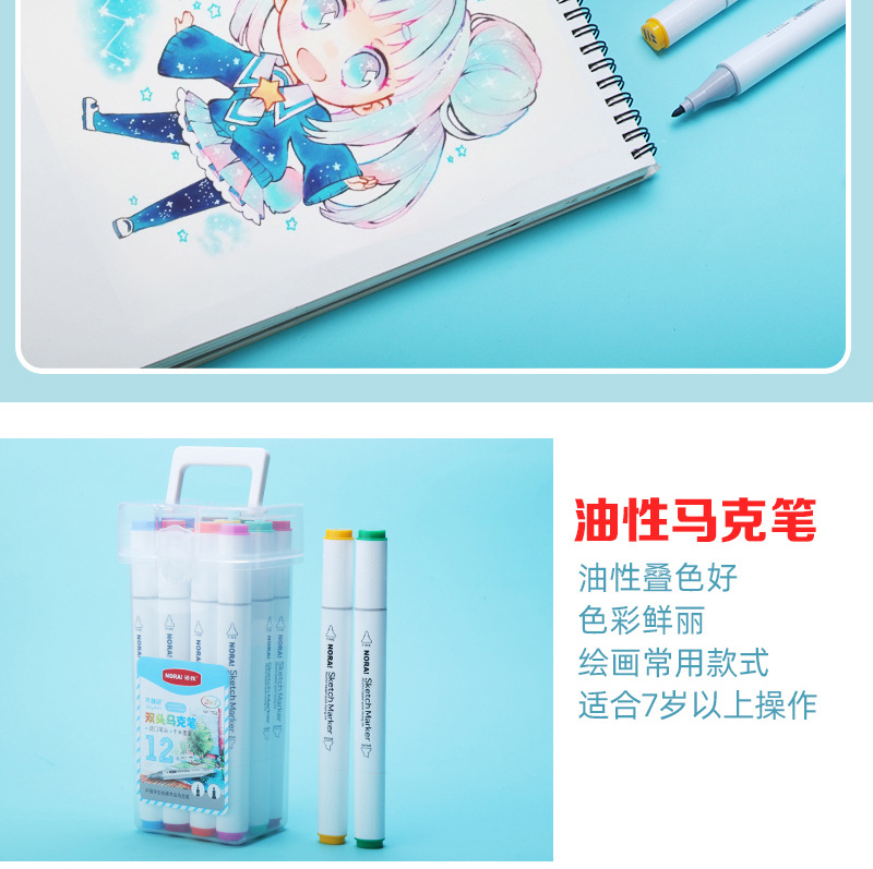 批发双头创意马克笔pp油性马克笔盒子彩色马克笔学生专用套装80色详情26