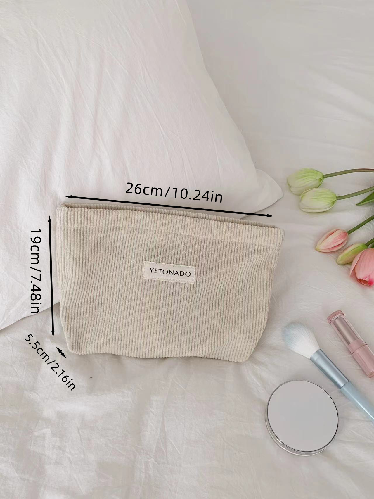 纯色灯芯绒布袋大容量化妆包手拿包收纳帆布袋收纳包便携洗漱包详情2