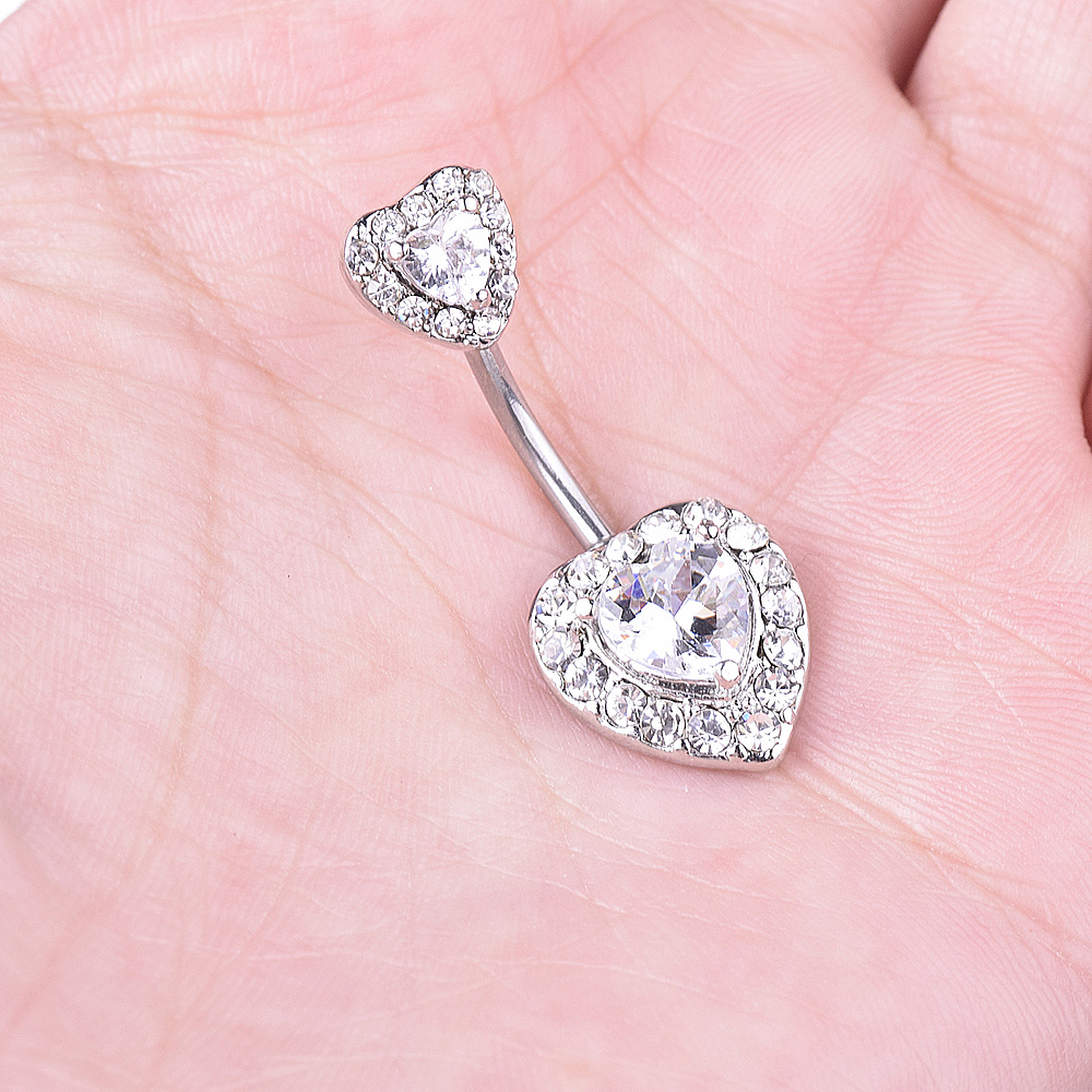 专供新品欧美新款性感双爱心肚脐环镶钻镶锆石桃心肚脐钉跨境详情10