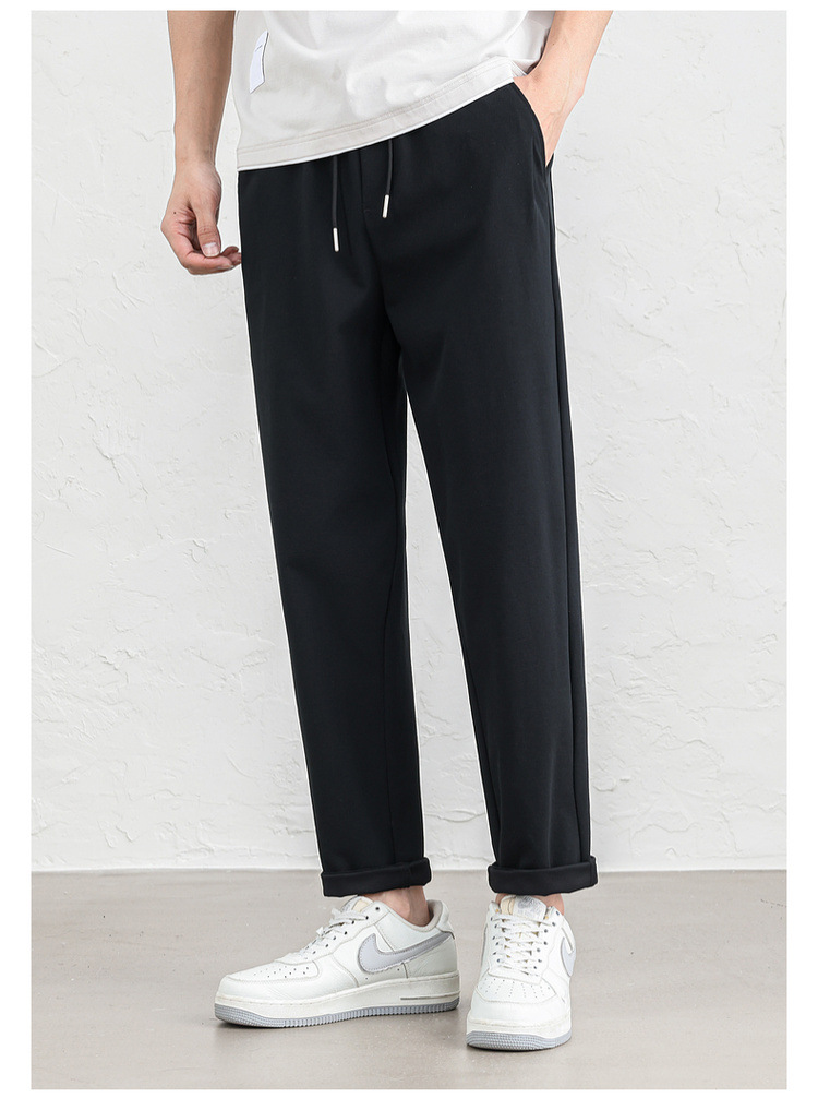 WOOG2005松紧腰黑色弹力休闲裤男2025春夏季新款微宽松百搭直筒裤详情10