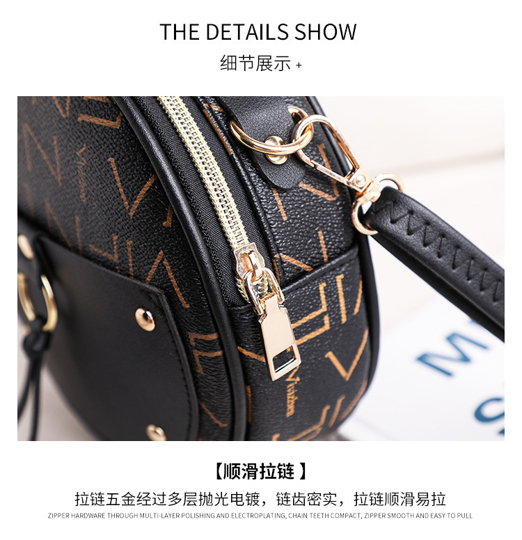 The 2021 new letter-printed double-layer single-shoulder small round bag for women is a fashionable and casual mobile phone bag with an upgraded version pic 27