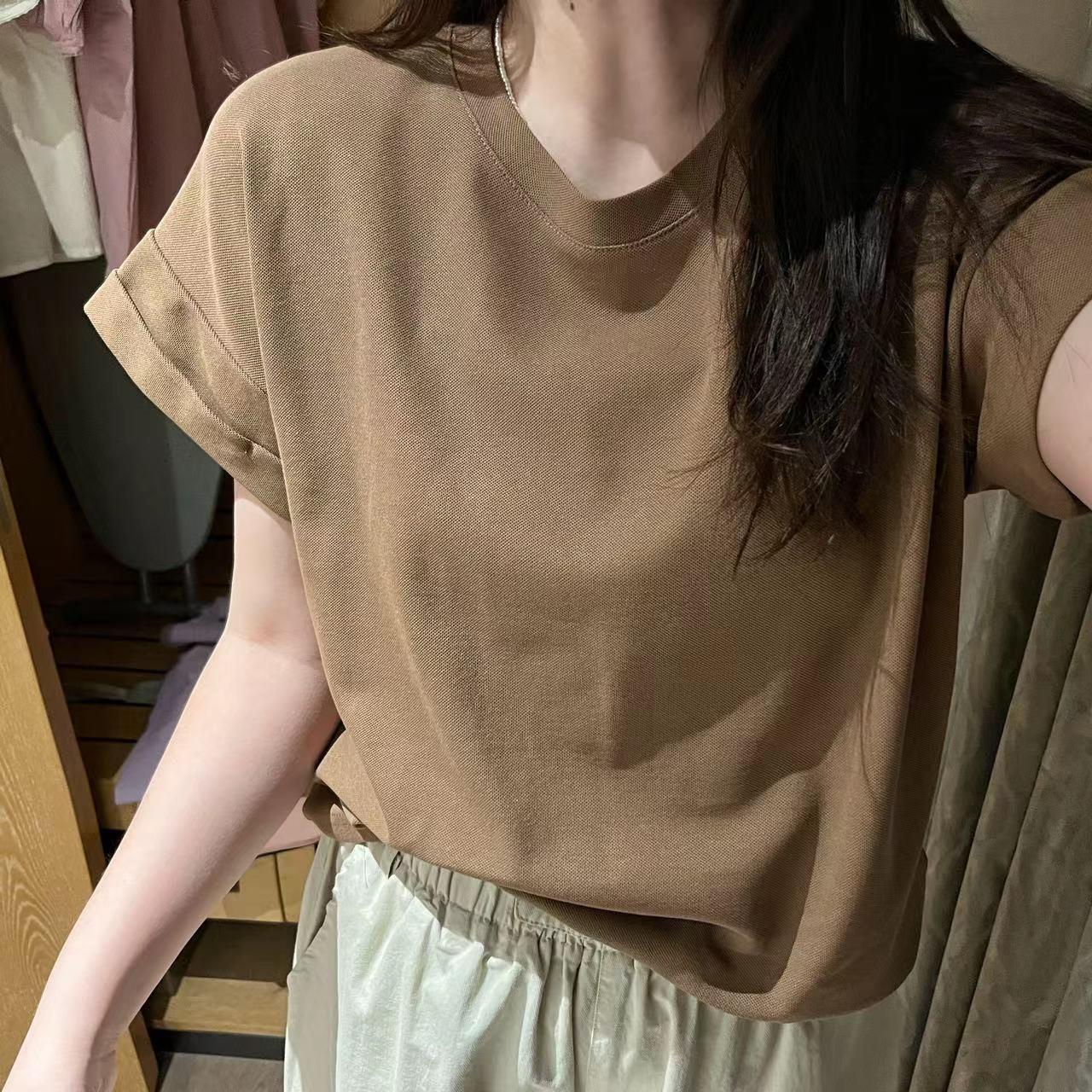 小飞袖短袖t恤女春夏打底衫简约圆领宽松显瘦纯色休闲棉质上衣服详情10