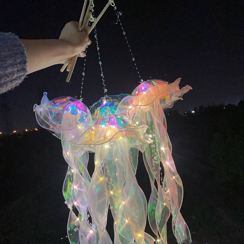地摊夜市爆款玩具发光手提水母灯儿童玩具仿真水母七彩飘带水母灯详情5