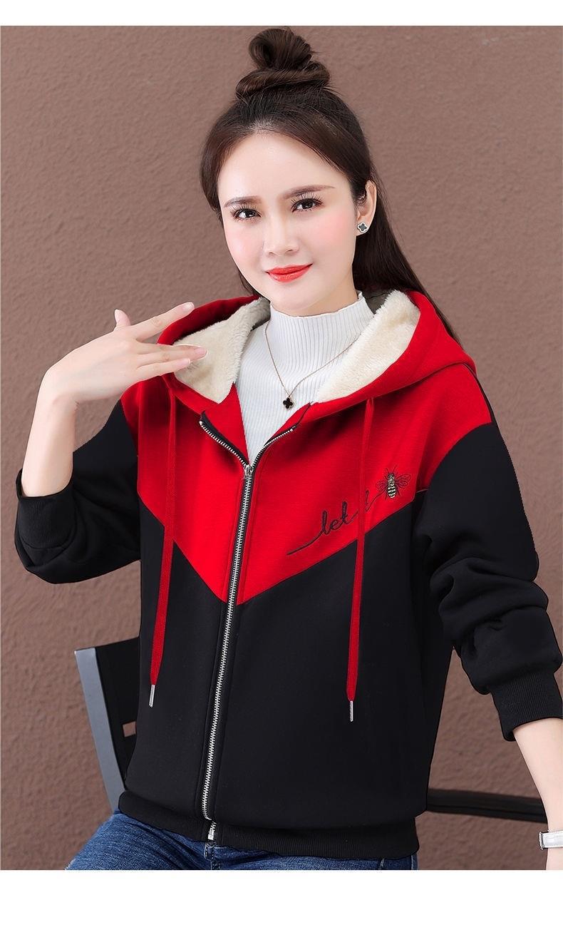 加绒女士卫衣2022年新款秋冬季加厚拉链开衫外套时尚保暖冬款详情6
