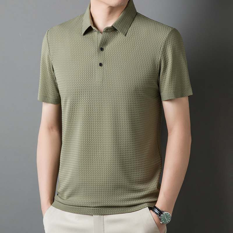 Mercerized cotton skin-friendly, breathable and antibacterial short-sleeved T-shirt for men, true pocket polo short-sleeved light luxury casual sports T-shirt pic 5