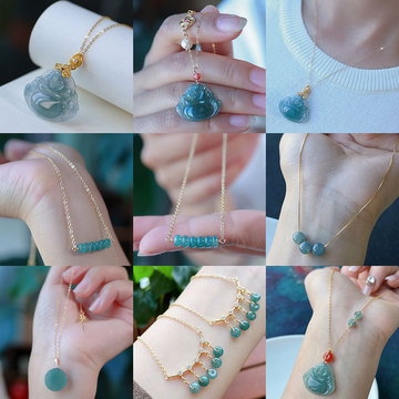 Amazon AliExpress New Chinese-style natural blue water drum bead A-grade jade bracelet for women, light luxury 925 silver inlaid rabbit jewelry pic 4