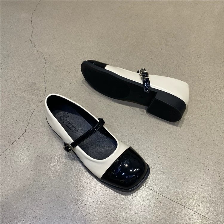 拼色玛丽珍单鞋女鞋子2023年新款春季法式浅口软平底英伦风小皮鞋详情16
