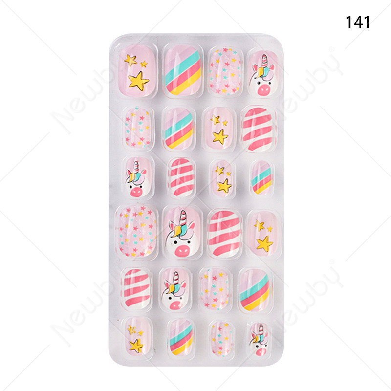 Finished nail sheets for children, 24 pieces of nail patches, cartoon Christmas fake nails, detachable nail stickers with adhesive backing pic 33