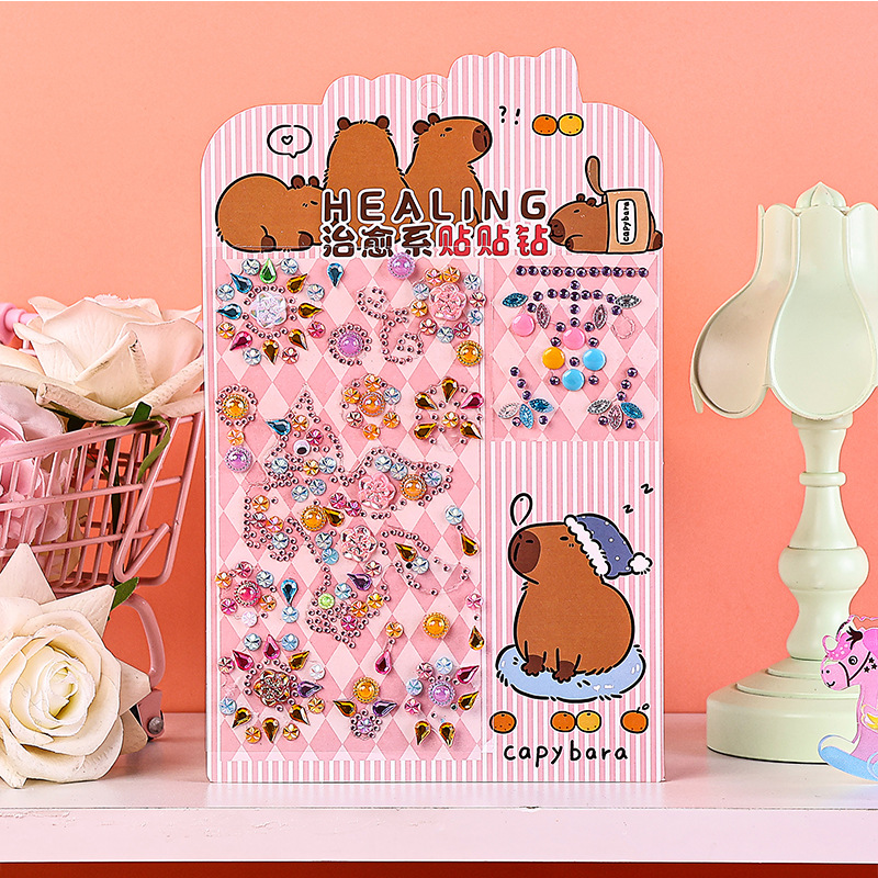 新款卡皮巴拉系列装饰贴 治愈系贴贴钻亚克力手机保温杯贴纸详情9