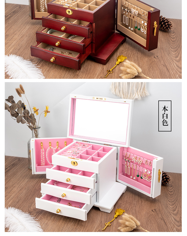 Jewelry storage box, multi-layer large-capacity, high-end and exquisite earrings, necklaces, jewelry box, ancient-style display box, jewelry box pic 16