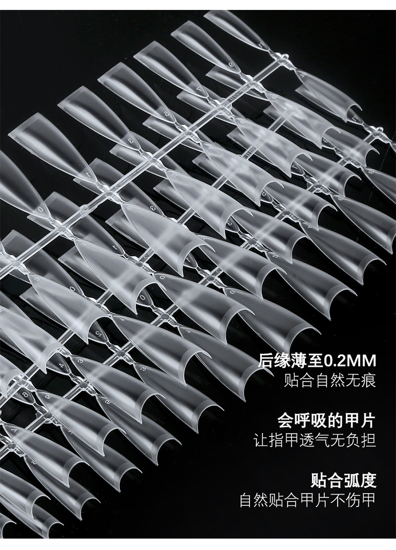 Meijia ultra-thin small French trapezoidal crescent-shaped shallow half nail patches, water drop traceless frosted nail extension patches, full size pic 4