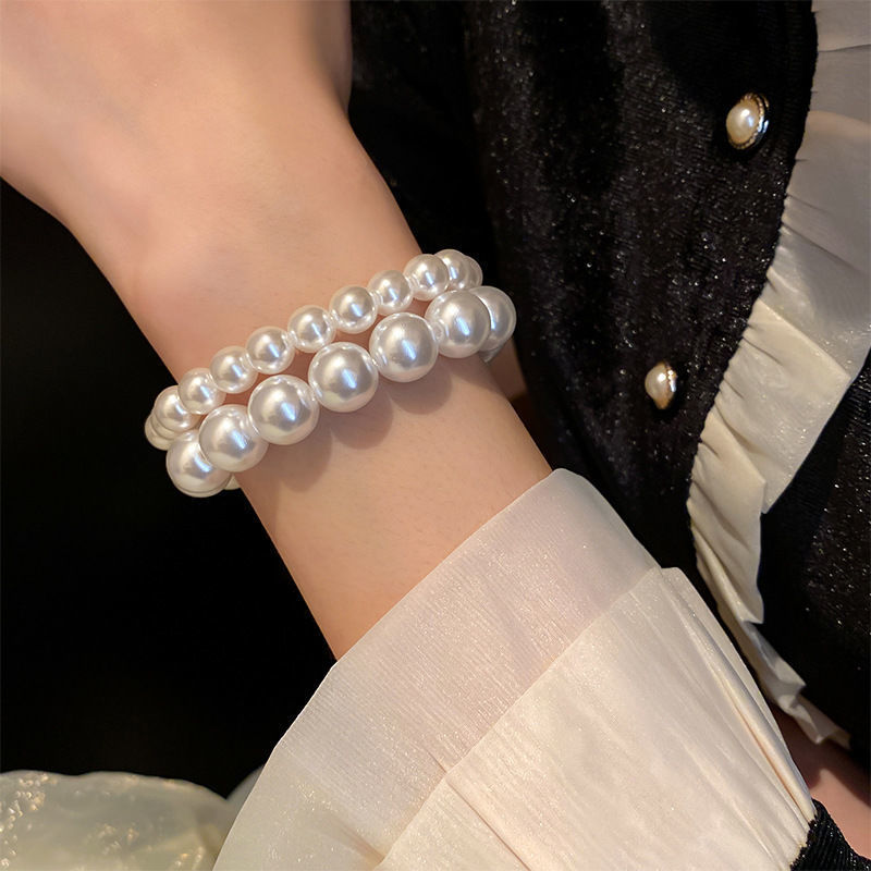 French retro and simple pearl elastic bracelet, French light luxury fashionable wristband, popular daily versatile and elegant jewelry pic 12