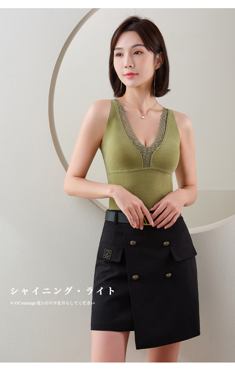 Autumn and winter heating and warmth for women, seamless, fleece, thickened one-piece V-neck vest with chest pad, base vest and undergarment pic 16