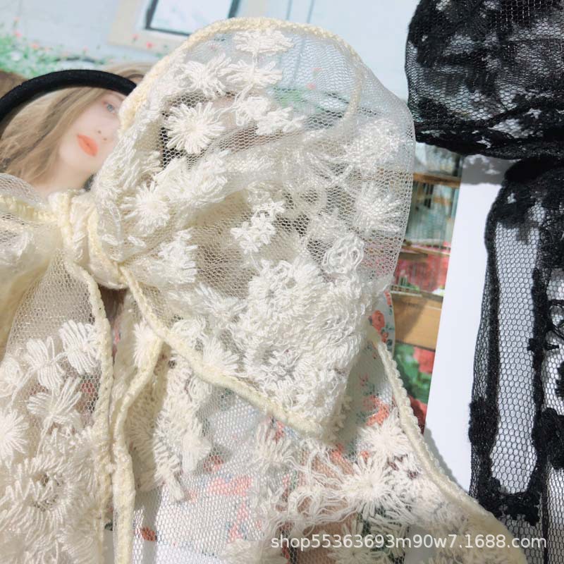 Big bow leather band hair tie, Korean sweet and cute ribbon lace fabric hair band headband, fresh and light forest girl style pic 5