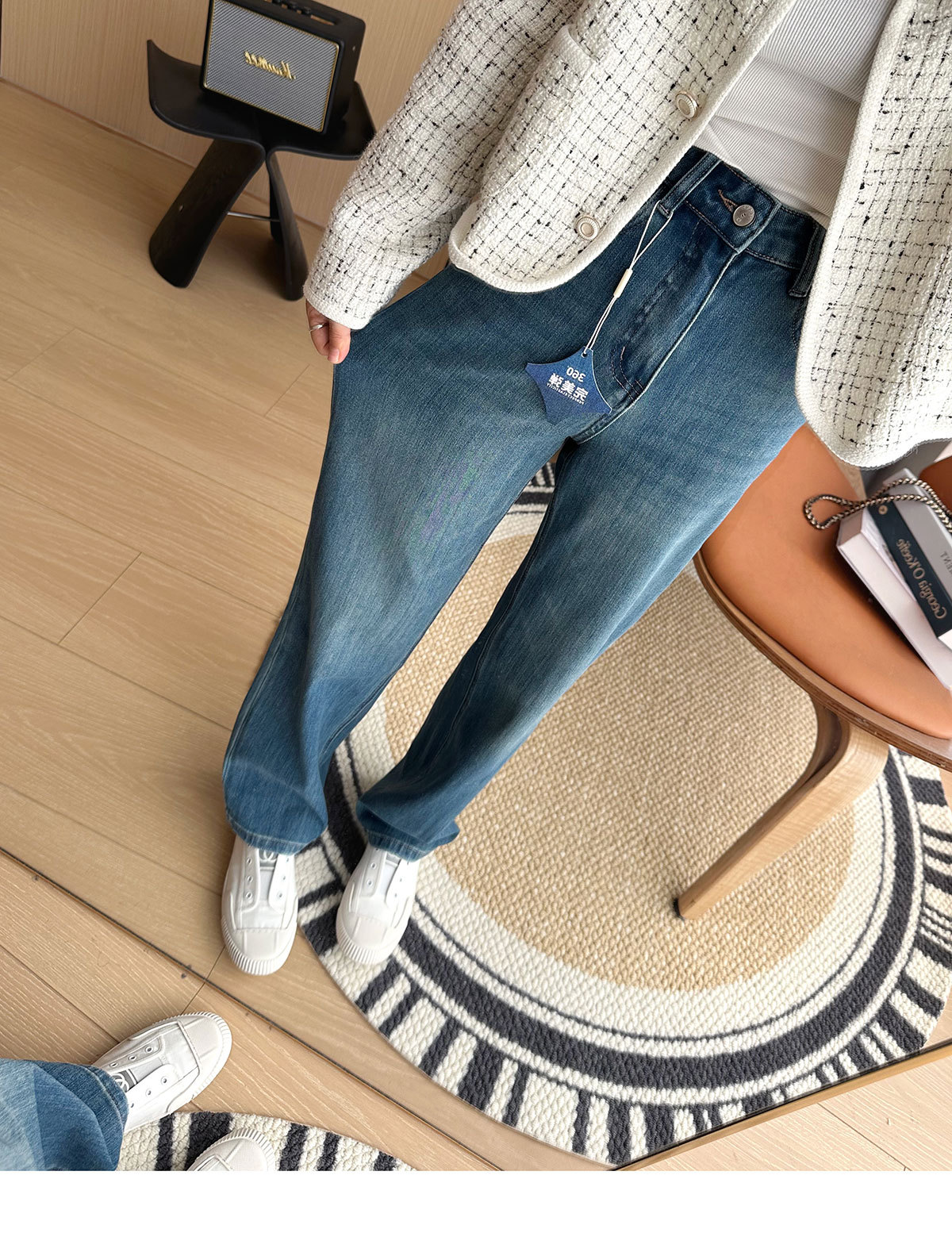 Close your eyes and join the series! New four-sided stretch fleece jeans for women in autumn and winter, slim and leg-slimming, straight-leg wide-leg pants pic 10