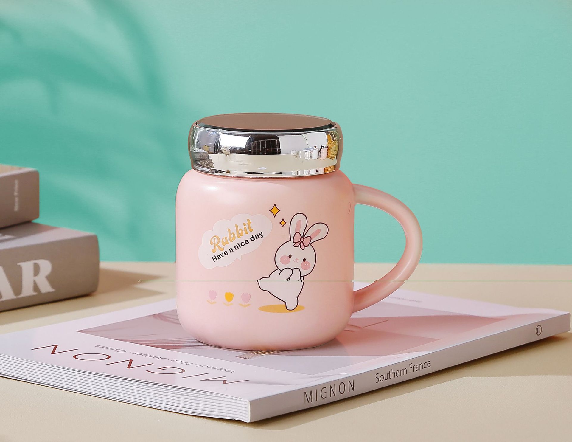 High appearance level, creative personality, cute mug with lid and spoon, home ceramic water cup, breakfast bow mug pic 6