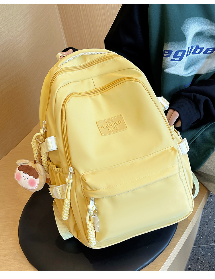 高颜值纯色书包女大学生日系简约双肩 包韩版初高中生大容量背包详情21