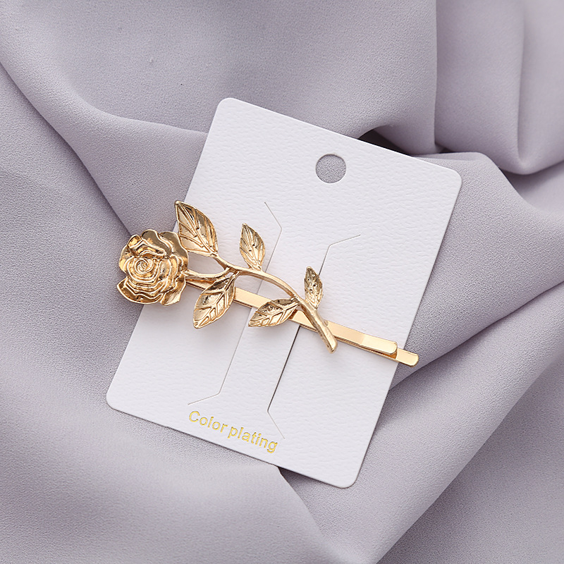 Fashionable hairpin, Gothic, European and American style, golden rose one-line fringe, seaside clip, high street retro artistic style letter hair accessory pic 1