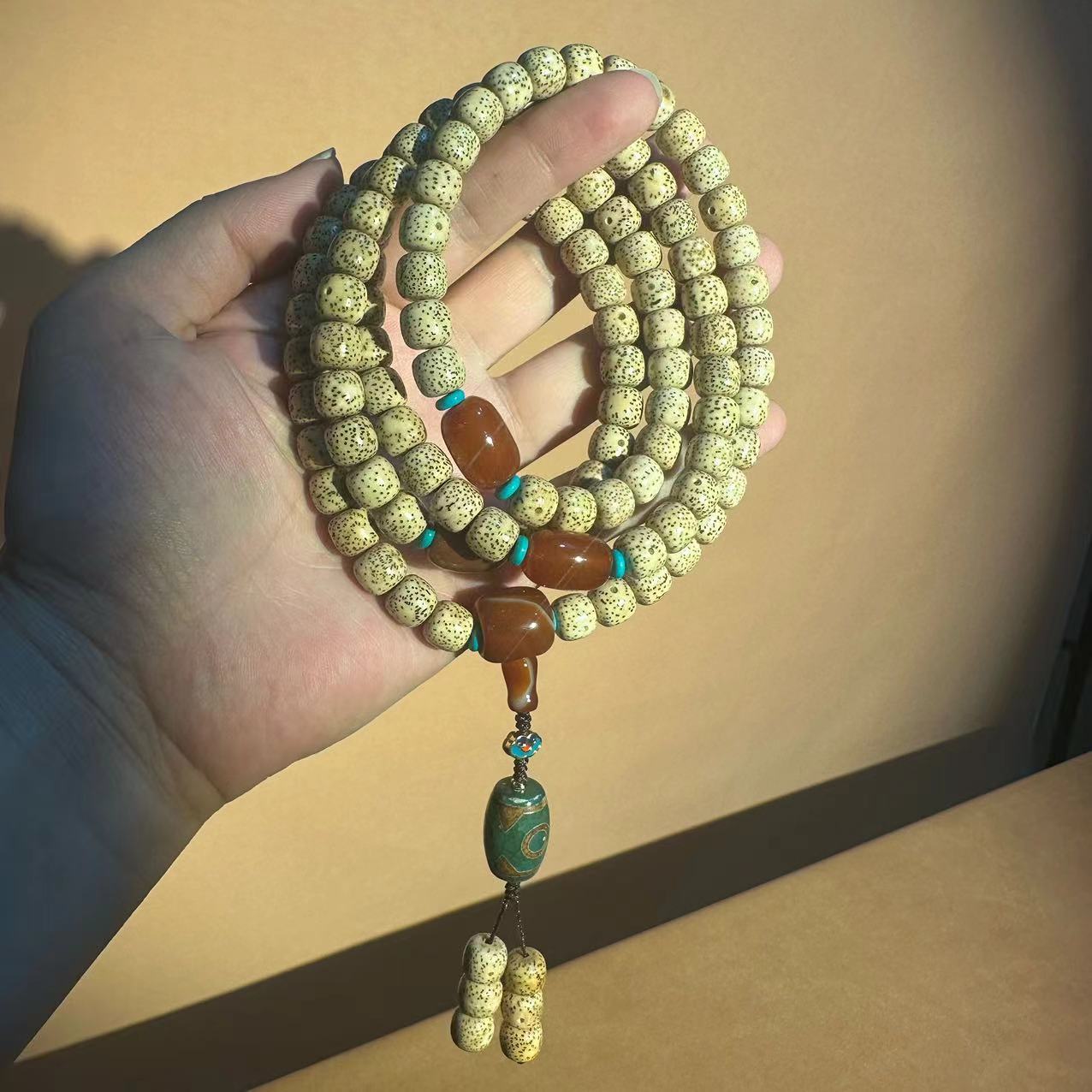 原生态星月菩提佛珠手串 星月菩提108颗佛珠海南黄金籽菩提念珠多圈手串玛瑙天珠文玩批发详情18