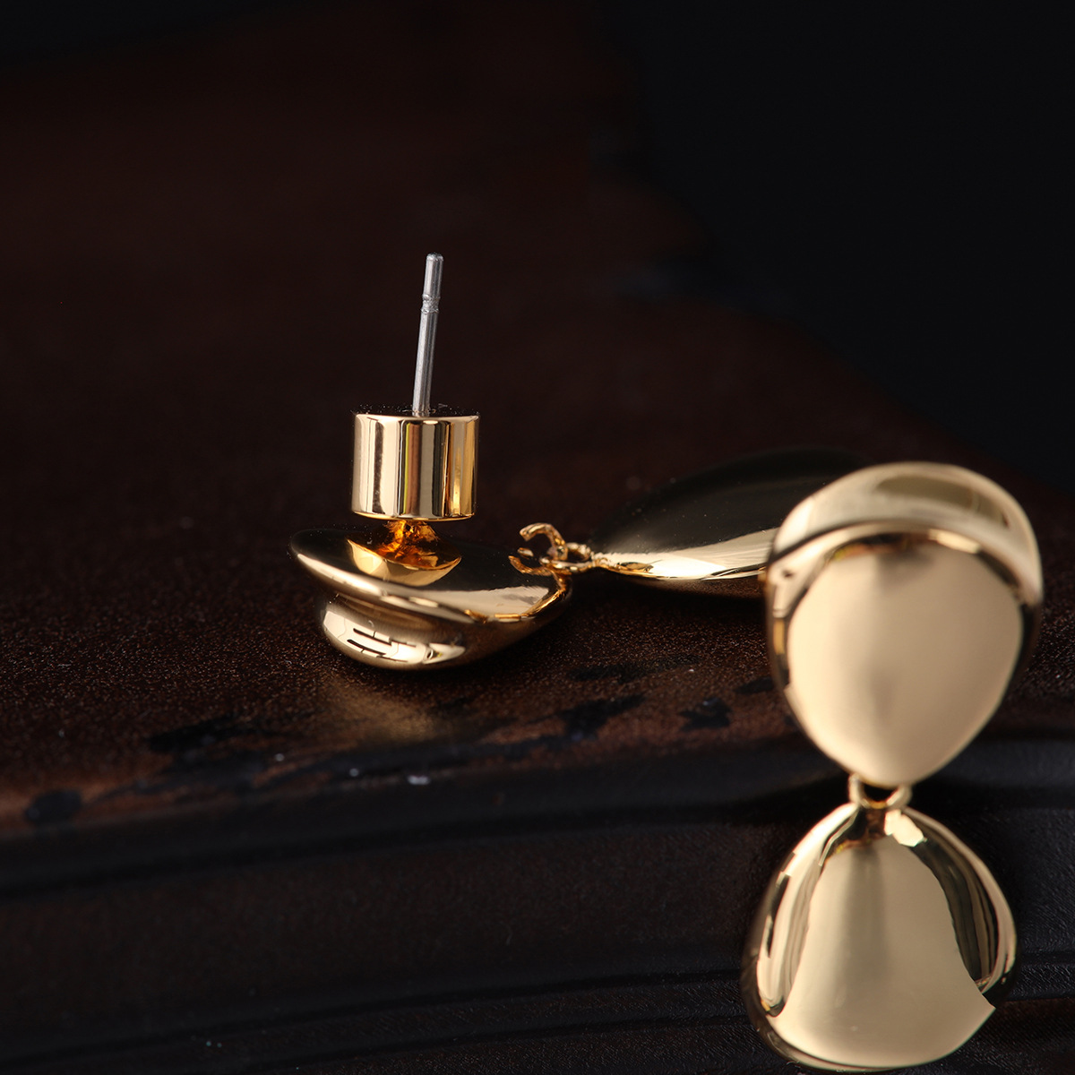 中古vintage复古风高级感气质小清新时尚个性百搭小众亮金色耳饰详情5