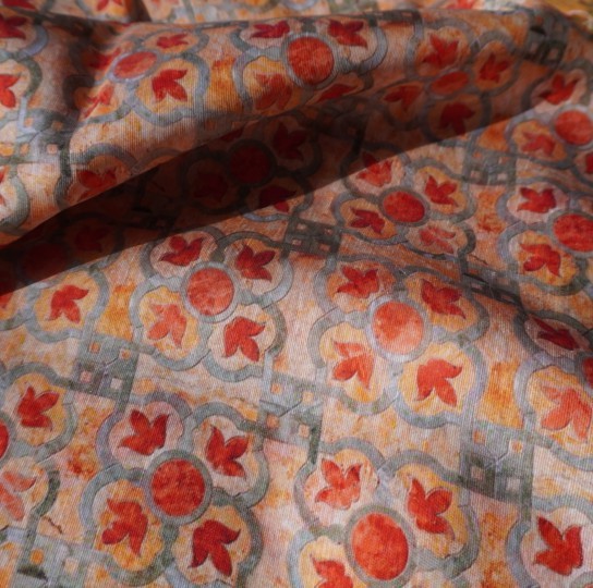 国潮【盘锦】天丝亚麻数码印花植物染 中国风花卉连衣裙衬衫旗袍面料详情7