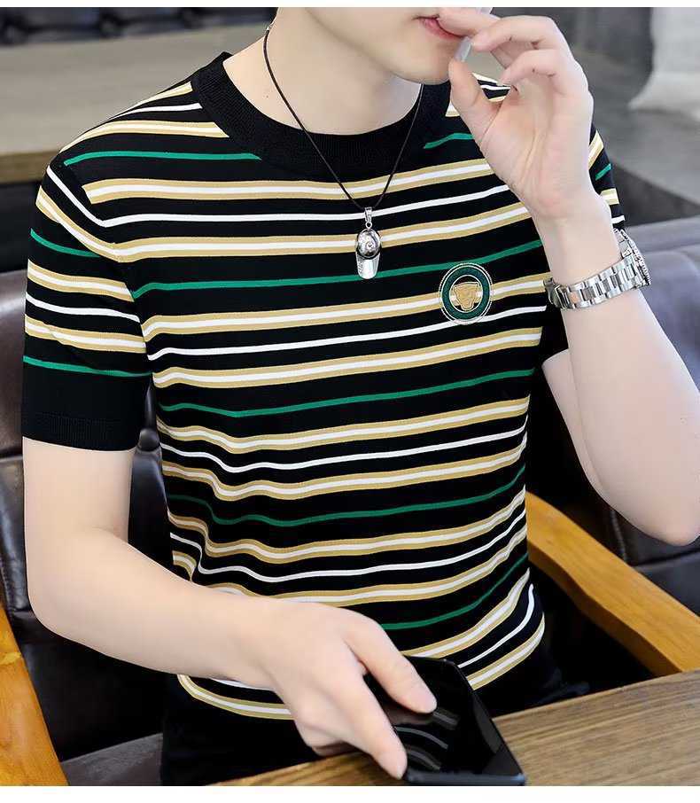 潮流时尚潮牌气质青春流行印花T恤条纹潮新款圆领男标准短袖春季详情13