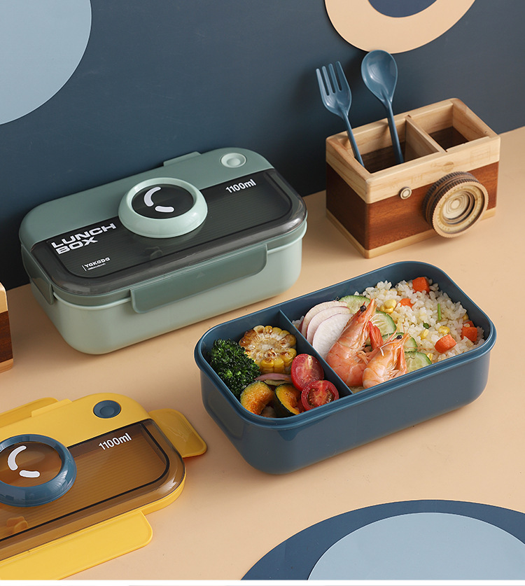 ins相机盖创意分格密封饭盒 上班族便携可微波午餐盒不串味便当盒详情22