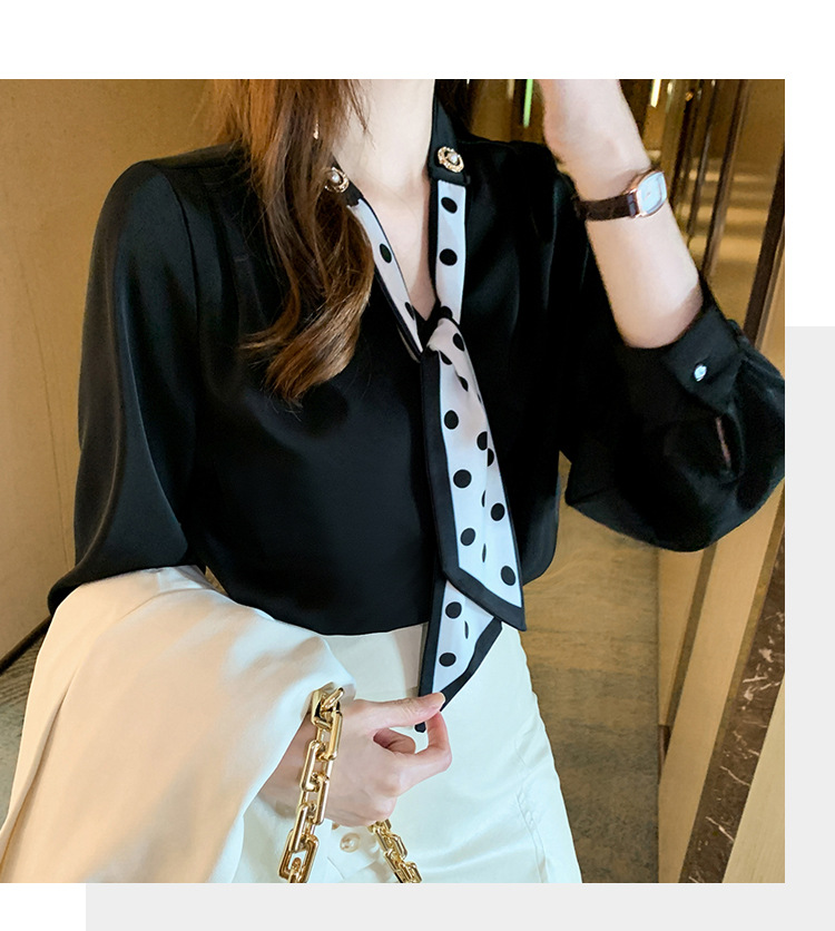 衬衫女2024秋季新款时尚气质韩版V领波点蝴蝶结系带减龄长袖上衣详情29