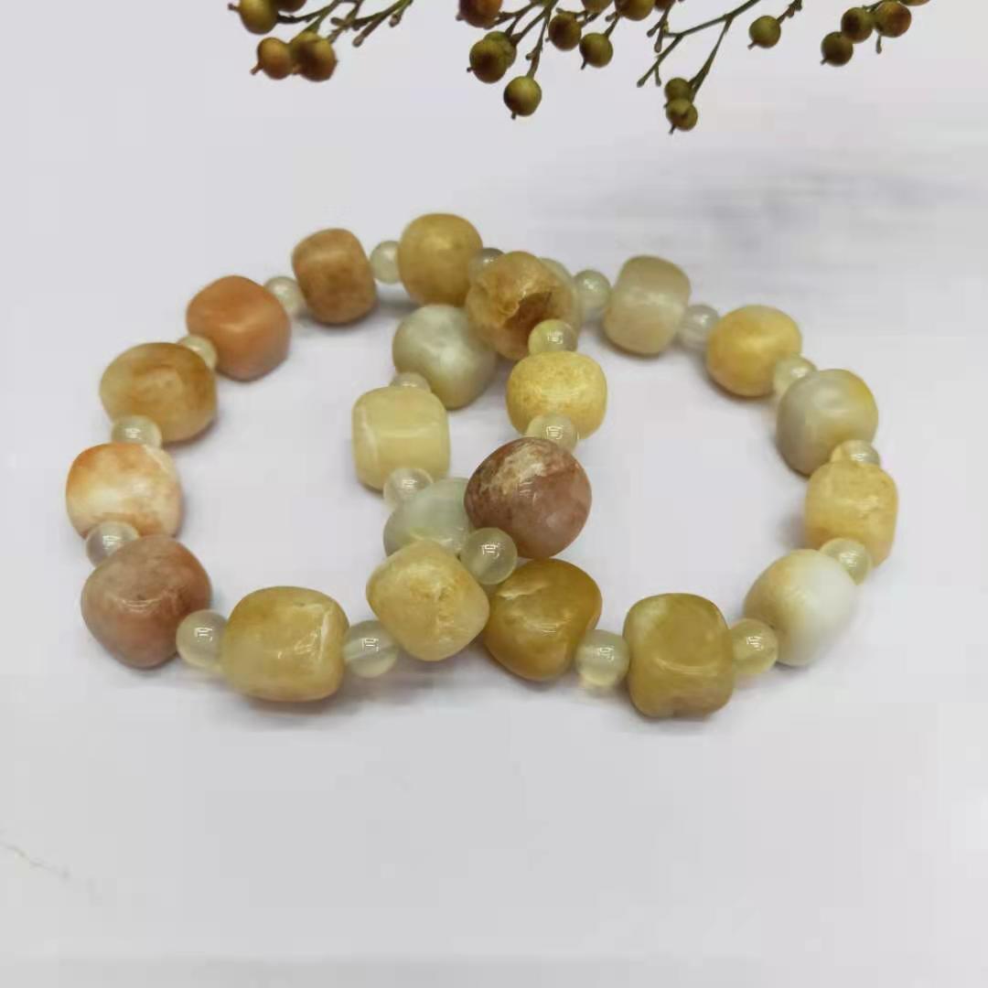Factory wholesale of natural square yellow jade irregular combination bracelets, diy yellow jade bracelets, Buddhist prayer beads and lucky charms pic 11