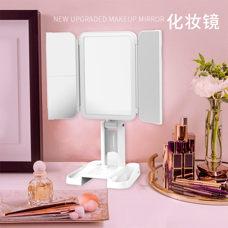 Customized led makeup mirror with 2x and 3x magnification for touch-up and beauty products, foldable dust-proof storage led dressing mirror pic 1