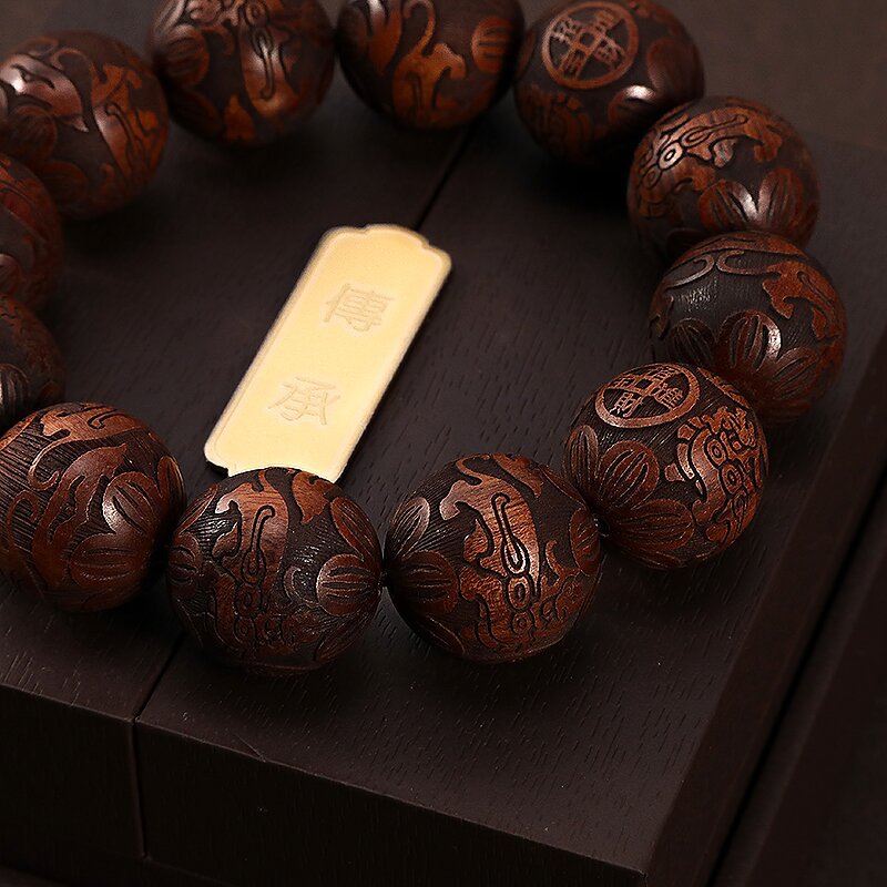 国潮-小叶紫檀雕刻生肖太极佛珠手串手链文玩念珠详情2