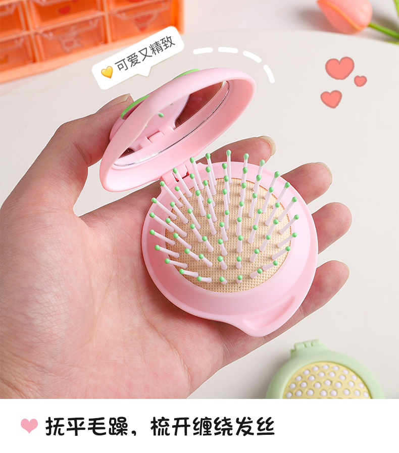 Dual-purpose mirror and comb, small round mirror, nylon tooth airbag massage comb, ABS plastic shell portable folding makeup mirror pic 3