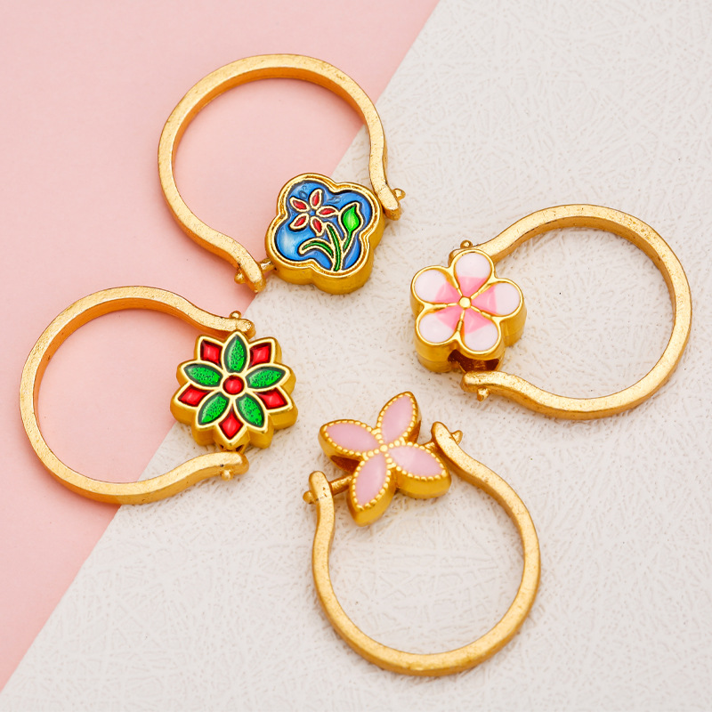 New sand-gold open ring, handcrafted DIY Chinese series, ingots, koi fish, rabbits, money trees, auspicious wholesale pic 1