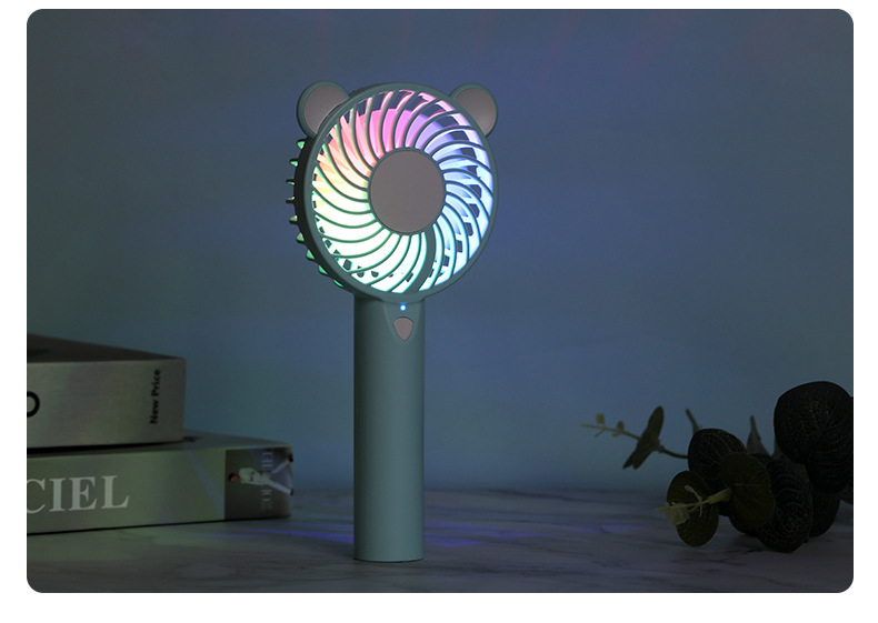 Cute and adorable bear seven-color light fan, summer light travel, USB charging, silent portable fan pic 22
