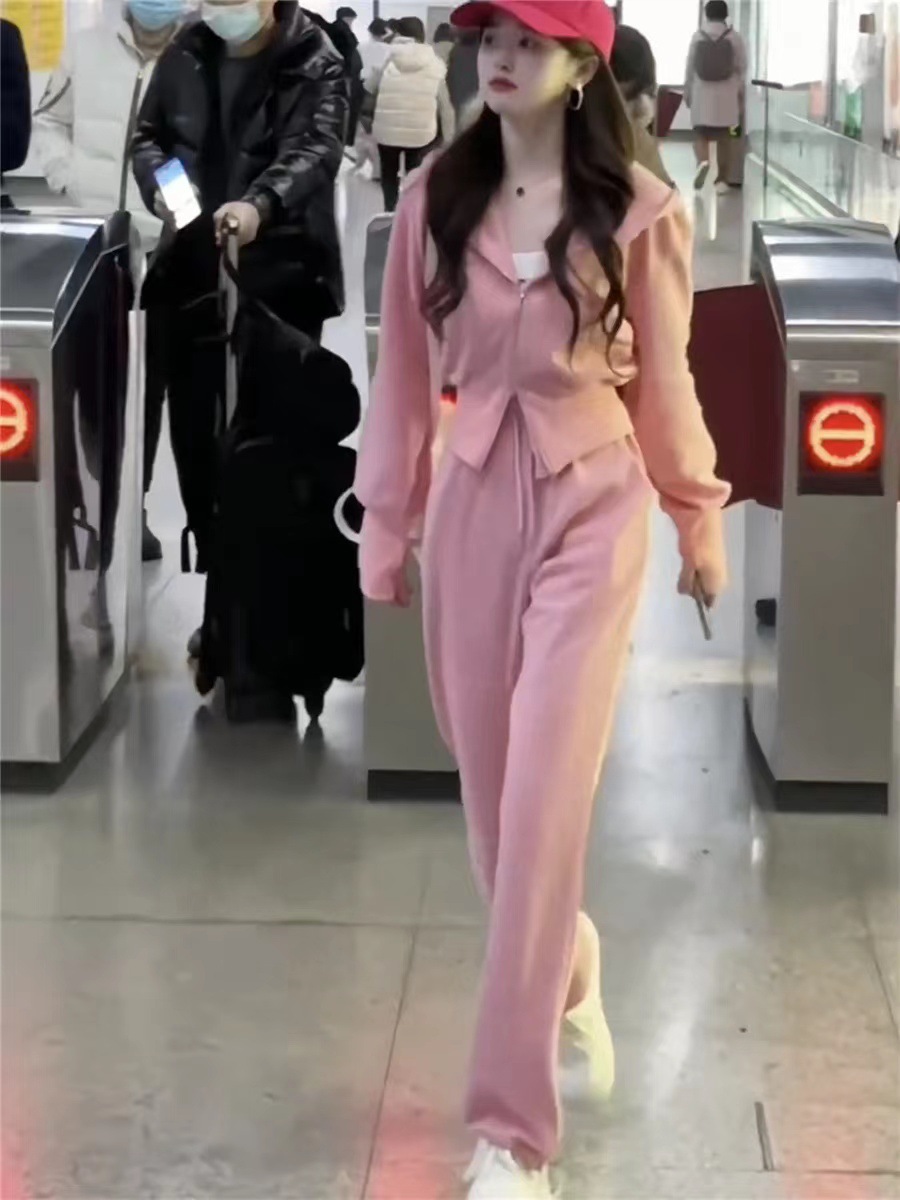 韩国东大门新款时尚减龄套装女超火高级感连帽卫衣阔腿裤两件套春详情6